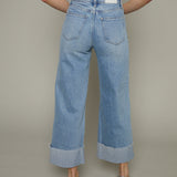 Becca Cuffed High Rise Ultra Wide Leg Jeans - Snowcat