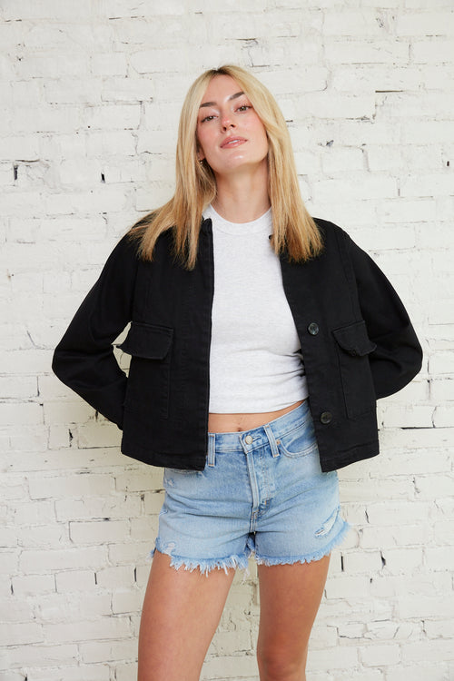 Aviva Black Cropped Denim Jacket