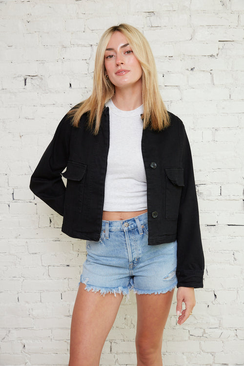 Aviva Black Cropped Denim Jacket