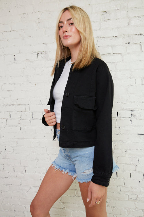 Aviva Black Cropped Denim Jacket