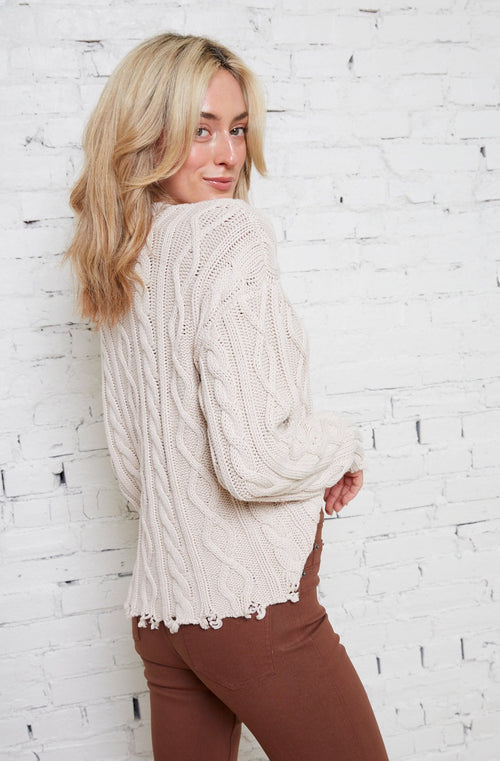 Milani Distressed Cable Knit Sweater