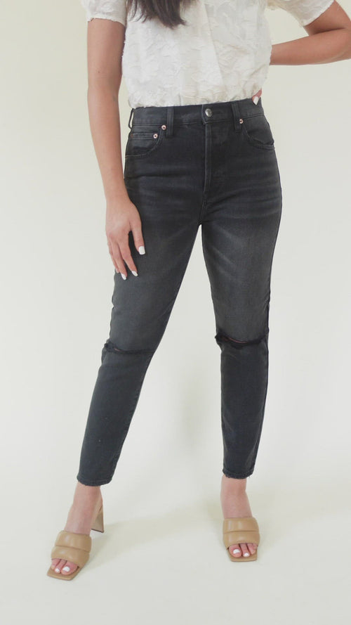 Stella Distressed Hi Rise Straight Leg