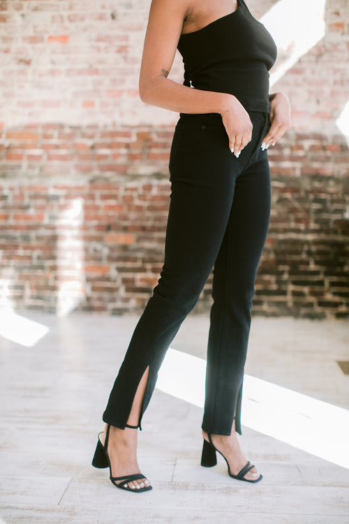 Mia Black Vented Straight Leg Jeans
