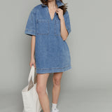 Daisy V-Neck Denim Mini Dress