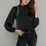 Nikki Mock Neck Embroidered Top