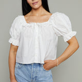 Lydia Ruffle Puff Sleeve Top - Off White