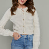 Lola Tonal Stripe Cropped Cardigan - Crystal