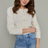 Lola Tonal Stripe Cropped Cardigan - Crystal