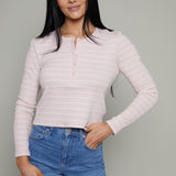 Isla Cropped Rib Striped Henley Top