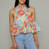 Capri Floral Ruffle Halter Top