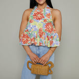 Capri Floral Ruffle Halter Top