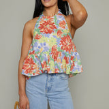 Capri Floral Ruffle Halter Top