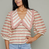 Maisey Oversized Ruffle Collar Striped Blouse