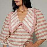 Maisey Oversized Ruffle Collar Striped Blouse