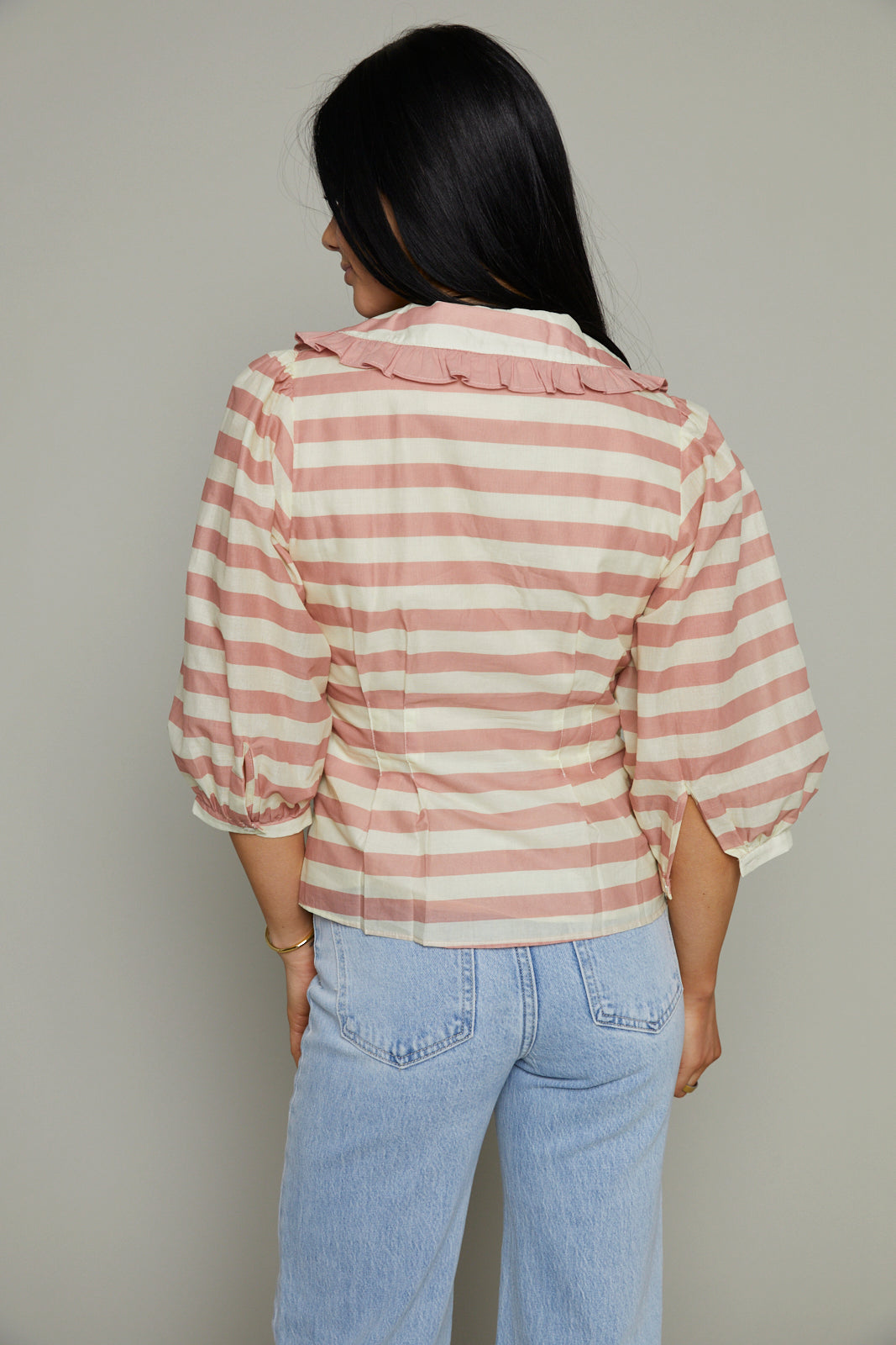 Maisey Oversized Ruffle Collar Striped Blouse