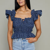 Trinity Smocked Ruffle Polka Dot Top