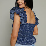 Trinity Smocked Ruffle Polka Dot Top