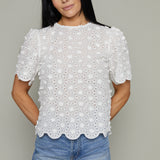 Axel Textured Floral Scalloped Top