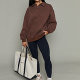 Hannah Oversized Fleece Henley Sweatshirt - Chocolate