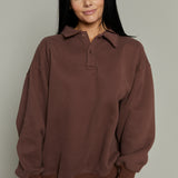 Hannah Oversized Fleece Henley Sweatshirt - Chocolate