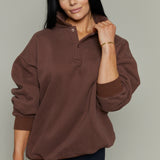 Hannah Oversized Fleece Henley Sweatshirt - Chocolate