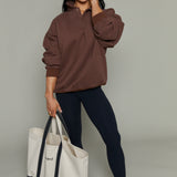 Hannah Oversized Fleece Henley Sweatshirt - Chocolate