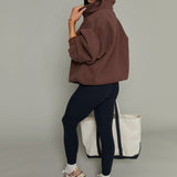 Hannah Oversized Fleece Henley Sweatshirt - Chocolate