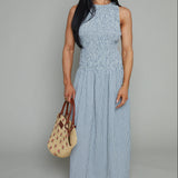 Gina Seersucker Smocked Gingham Maxi Dress