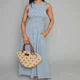 Gina Seersucker Smocked Gingham Maxi Dress