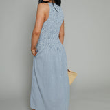 Gina Seersucker Smocked Gingham Maxi Dress