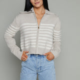 Jules Striped Cropped Sweater Jacket - Natural Heather