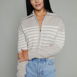Jules Striped Cropped Sweater Jacket - Natural Heather