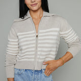 Jules Striped Cropped Sweater Jacket - Natural Heather