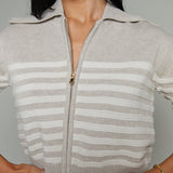 Jules Striped Cropped Sweater Jacket - Natural Heather