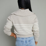 Jules Striped Cropped Sweater Jacket - Natural Heather