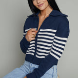 Jules Striped Cropped Sweater Jacket - Eclipse