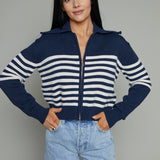 Jules Striped Cropped Sweater Jacket - Eclipse