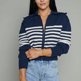 Jules Striped Cropped Sweater Jacket - Eclipse