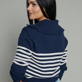 Jules Striped Cropped Sweater Jacket - Eclipse