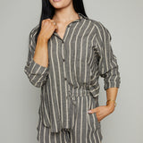 Magnolia Linen Striped Short - Black