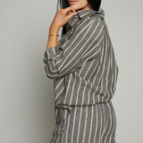 Twyla Striped Linen Button Down - Black