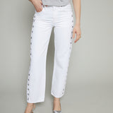 Kirby Bowed Straight Leg Grommet Jeans - Vivid White