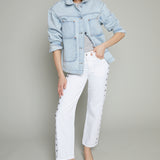 Kirby Bowed Straight Leg Grommet Jeans - Vivid White