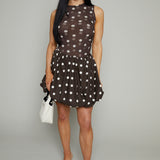 Aurelia Polka Dot Mixed Media Mini Dress