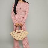 Nilsa Gingham Ruffled Pants - Pink