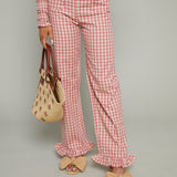 Nilsa Gingham Ruffled Pants - Pink