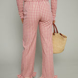 Nilsa Gingham Ruffled Pants - Pink