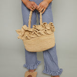 Nilsa Gingham Ruffled Pants - Navy