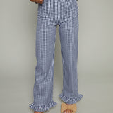 Nilsa Gingham Ruffled Pants - Navy