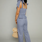 Nilsa Gingham Ruffled Pants - Navy